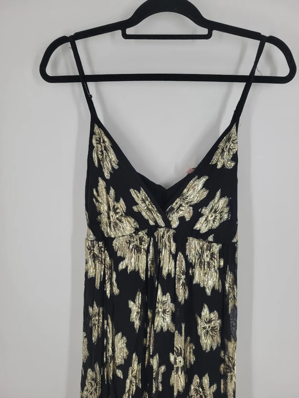 GOA Black and Gold Floral Maxi Dress Elegant Spaghetti Strap Boho Dress Size M - Picture 5 of 7